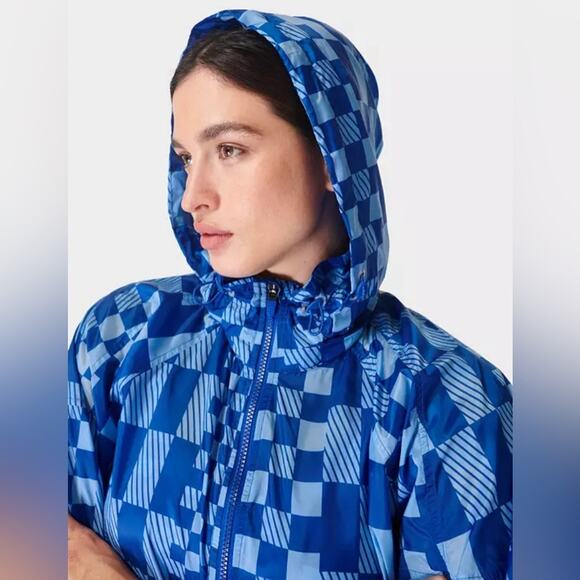 NWT $168 Sweaty Betty Pack Away Jacket Blue S M Hiking Camping Raincoats - Picture 2 of 16